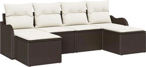 vidaXL Kerti Kanapé Szett párnával 6 pcs Barna és fehér Poli rattan