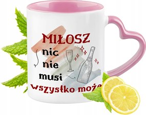 Szerelmes bögre rózsaszín, szív alakú füllel Kávés ajándék