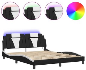 fekete és fehér ágykeret Viana LED-ekkel matrac nélkül 160 x 200 cm