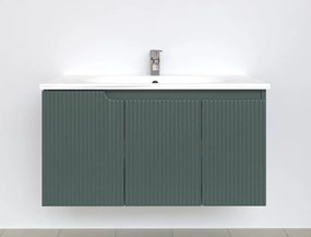 Piramida EURIDIKA fali fürdőszobabútor - műmárvány mosdóval -3 ajtós - PINO FEKZÖLDETE -100x48x53 cm