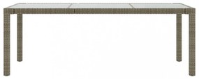szürke polyrattan és edzett üveg kerti asztal 190 x 90 x 75 cm