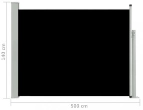 fekete kihúzható oldalsó teraszi napellenző 140 x 500 cm