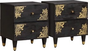 vidaXL Éjjeliszekrény 2 pcs Fekete 40 x 33 x 46 cm Tömör Mangófát