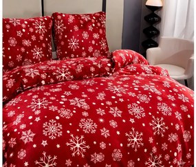 Mikroplüss ágyneműhuzat SNOWFALL piros + mikroplüss lepedő SOFT 90x200 cm fehér, egyszemélyes ágyhoz