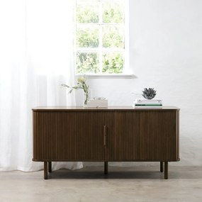 Barna alacsony komód tolóajtóval, tölgyfa dekorral 76x160 cm Cavo – Unique Furniture