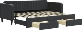 vidaXL fekete kihúzható bársony heverő fiókkal 80 x 200 cm