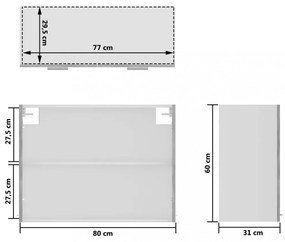 betonszürke szerelt fa függő üvegszekrény 80 x 31 x 60 cm
