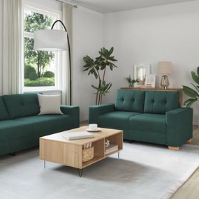 3-Darabos Sofa Szett Párnákkal - Sötét Zöld Szövet