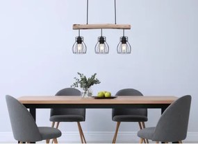 Globo 15326-3N Függeszték fém fekete drótháló búrával, natúr fa betéttel. LxBxH:600x136x2090, exkl. 3xE27 40W 230V