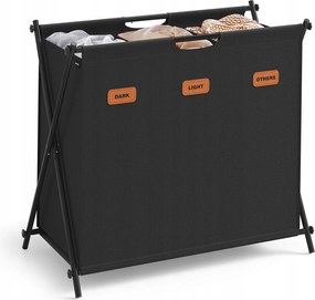 Fekete fürdőszobai szennyestartó kosár összecsukható 3 rekesszel 135 L