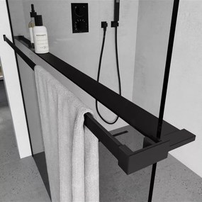 Stuxi Milano Kombi Plus 1 Black Walk-in zuhanyfal, 70x130 cm, 8 mm vastag vízlepergető biztonsági üveggel, polccal és törölközőtartóval