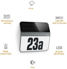 STEINEL 035730 - XSolar LH-N LED napelemes házszám 0,03W IP44