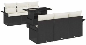 vidaXL Kerti Kanapé Szett párnával 7 pcs Fekete polirattan