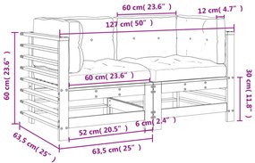 2 db mézbarna tömör fenyőfa sarokkanapé párnákkal