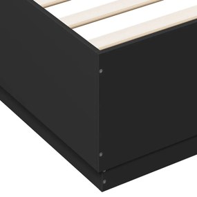 fekete szerelt fa ágykeret LED-világítással 200 x 200 cm