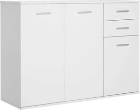 HOMCOM Konyhai Tálalószekrény 2 Ajtóval, Nappali Büfé 2 Fiókkal, Állítható Polc, Modern Stílus, Étkezőbe, 106x35x76cm, Fényes Fehér | Aosom