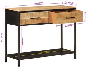 tömör mangófa és vas tálalóasztal 100 x 35 x 76 cm
