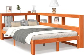 vidaXL barna tömör fenyőfa könyvespolcos ágy matrac nélkül 120 x 190cm