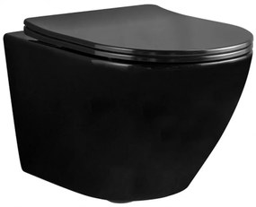 Rea Carlo Mini Rimless miska WC wisząca z deską wolnoopadającą Duroplast/Flat/ZM czarny REA-C8936
