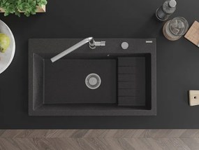 Mexen Omar gránit mosogató 1-medencés 800 x 480 mm, fekete pöttyös, króm szifon - 6520801005-76