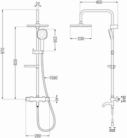 Mexen KX33 zuhanygarnitúra termosztatikus kád-zuhanycsappal Kai, fekete, 779003391-70