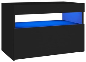Fekete éjjeliszekrény LED-lámpákkal 60x35x40 cm szerelt fa