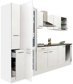 Yorki 300 konyhabútor fehér korpusz,selyemfényű fehér fronttal alulfagyasztós hűtős szekrénnyel