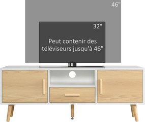 HOMCOM TV állvány TV pad TV állvány akár 46 hüvelykes TV-hez Skandináv stílusban 1 fiókkal, 2 szekrénnyel, 1 nyílással, 1 kábelkezelővel - 120 x 37 x