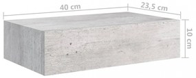 2 db betonszürke MDF falra szerelhető fiókos polc 40x23,5x10 cm
