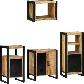 vidaXL Fürdőszoba bútor szett 4 pcs Barna és fekete Tömör Mangófát