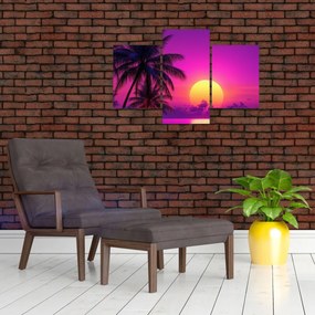 Kép - Lila naplemente pálmafával (90x60 cm)
