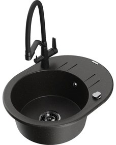 Mexen Kevin egymedencés gránit mosogató Duo konyhai csapteleppel, fekete/arany metál - 6517-75-671701-70-B