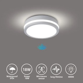 Brilagi - LED kültéri lámpa mozgásérzékelővel BENE LED/18W/230V átm. 21,5 cm fehér IP54