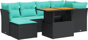 vidaXL 7 részes fekete polyrattan kerti ülőgarnitúra párnával