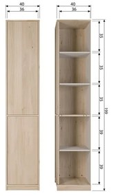 Natúr színű moduláris szekrény tölgyfa dekorral 40x199 cm Modulair – vtwonen