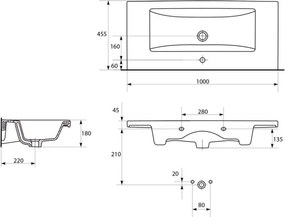 Cersanit K32-016-EX1 - Süllyesztett mosdó COMO 45x100 cm kerámia/fényes fehér