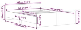 kézműves tölgy szerelt fa ágykeret matrac nélkül 140x200 cm