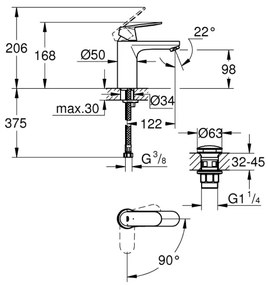 GROHE 23928000 - Mosdócsaptelep DN 15, M méret, fényes króm