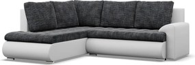 Tokio sarokkanapé, L alakú háttámlával, 2 ágyneműtartóval, fonott + műbőr, baloldali, sötétszürke - fehér
