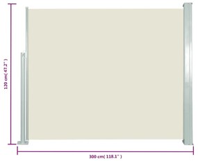 krémszínű behúzható oldalsó napellenző 120 x 300 cm