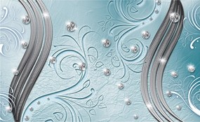 Fotótapéta Ezüst szálak gyémánt tapintás kék alapon 300x210 +ragasztó