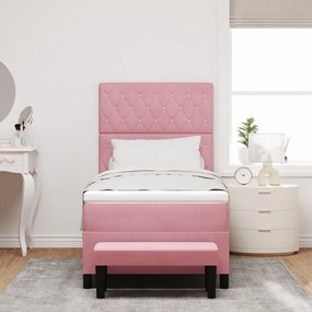 Box Spring Ágy Matraccal és Paddal Rózsaszín 90x190 cm Bársony