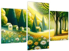 Kép - Falu sárga-zöld színekben (90x60 cm)