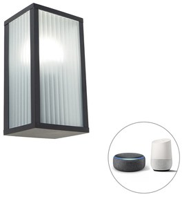 Okos kültéri fali lámpa fekete bordázott üveggel, WiFi-vel A60 - Charlois