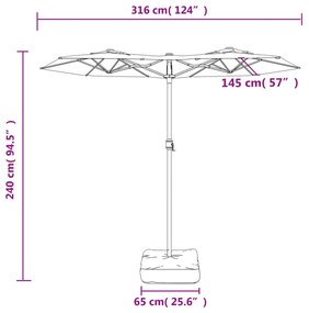 fekete dupla tetős napernyő LED-ekkel 316x240 cm
