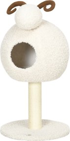 PawHut Macskafák, 80 cm, Macskabútor Macska Barlanggal, Kecske Mintás Kaparóoszlop, Mászófa Sizál Zsinórral és Plüss Kerettel, Krémfehér | Aosom