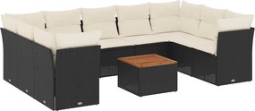 vidaXL 10 részes fekete polyrattan kerti ülőgarnitúra párnákkal