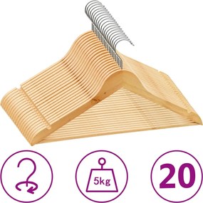 vidaXL 20 db csúszásmentes keményfa ruhaakasztó
