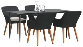 vidaXL Kert étkező szett párnával 5 pcs Fekete polirattan