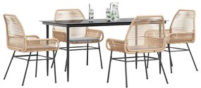 vidaXL 5 észes barna polyrattan üveg kerti étkezőgarnitúra párnával